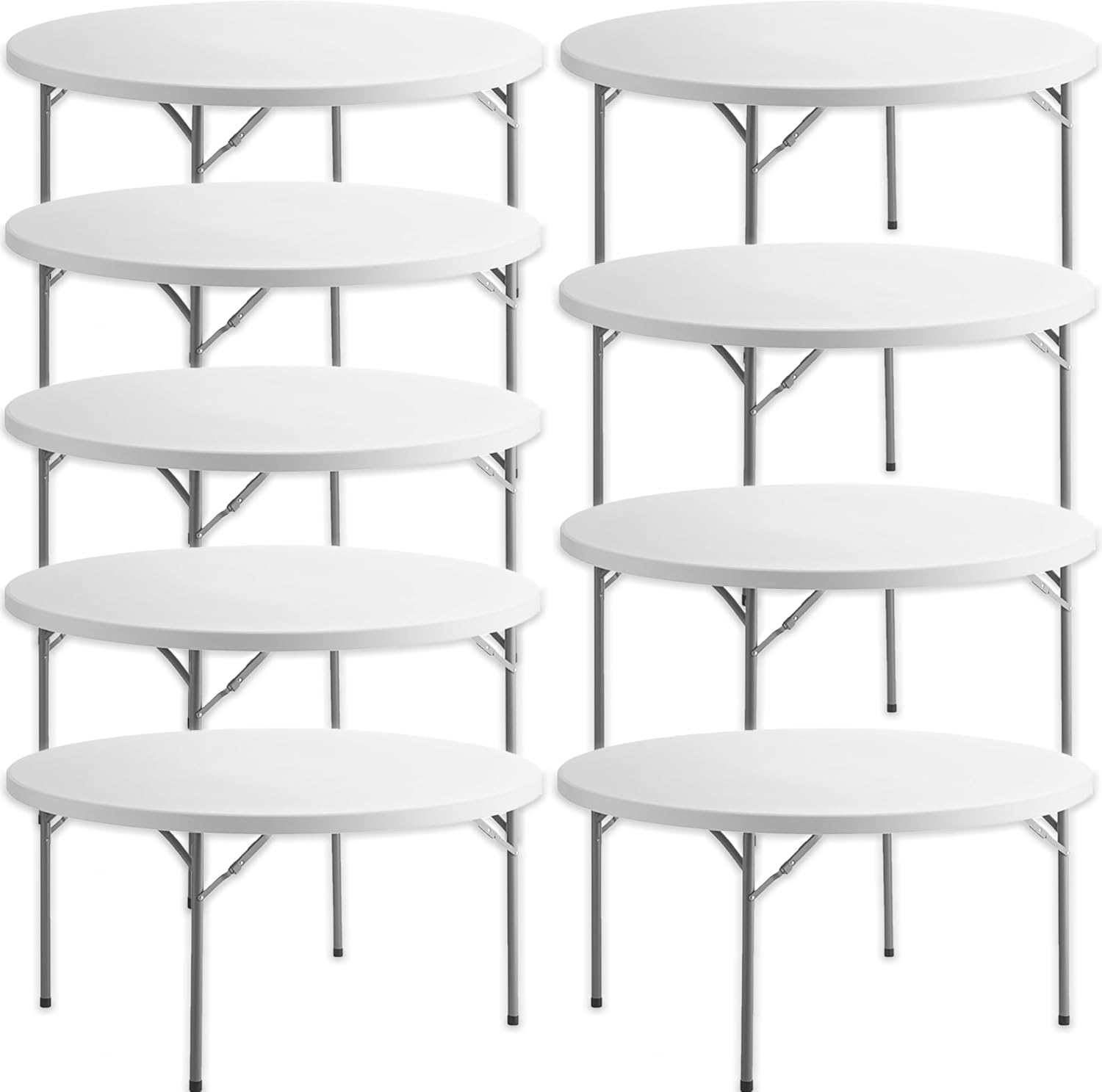 5ft FLDTBL Commercial Round Table, 60" Diameter, White, 8 Seating Capacity, Plastic, Foldable, Indoor/Outdoor