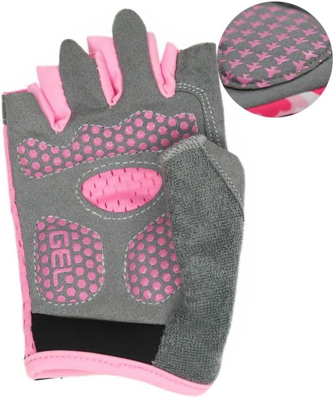Miniatura 2 de Guantes de ciclismo para niños y niñas de 5 a 9 años de edad, color rosa con medio dedo, antideslizantes, con relleno, antideslizantes, sin dedos