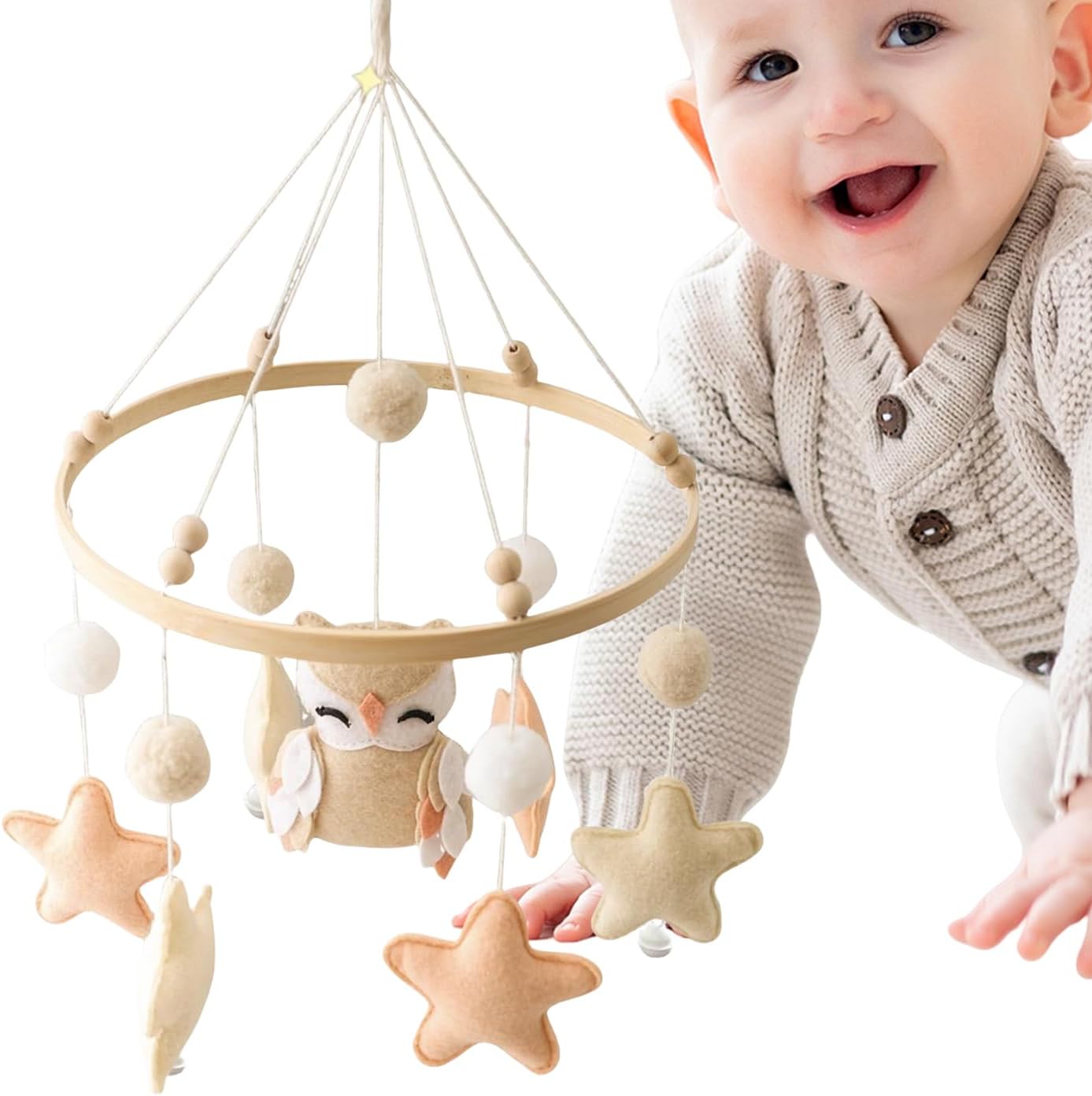 Mobile for Crib, Sensory Mobile for Crib Boy, Handmade Felt Sensory Toy Neutral Design for Tummy Room Nursery Bedding Accessory Home Bedroom
