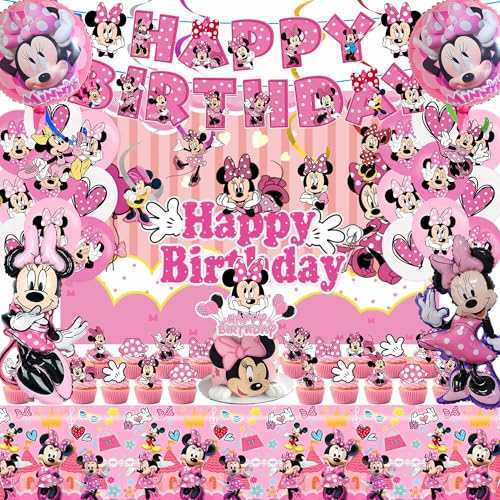 Cartoon Birthday Party Decorations, Party Supplies Kit Include Birthday Banner, Foil Balloons, Backdrop, Tablecloth, Hanging Swirls