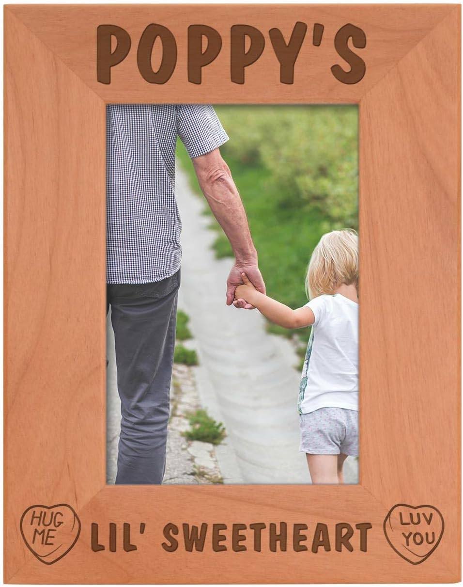 Personalized Gifts Poppy's Lil Sweetheart Baby Granddaughter Natural Wood Engraved 4x6 Portrait Picture Frame Wood