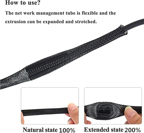 Miniatura 4 de Protector de funda de organización de cables de 25 pies a 12 pulgada, funda de alambre expandible de PET para oficina, TV, computadora, cine en