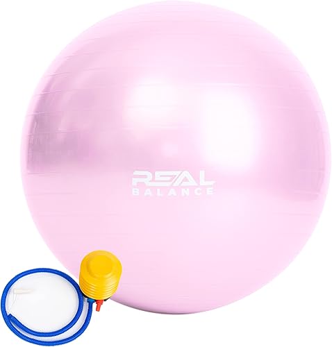 Realbalance Pelota de yoga para ejercicio, pelota de yoga para ejercicio en casa, pelota de equilibrio inflable con bomba rápida para entrenamiento