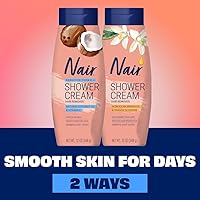 Vista 10 de Nair Crema Depilatoria para la Ducha para Piel Sensible con Aceite de Coco Natural y Vitamina E, Crema Depilatoria Corporal, 12 oz