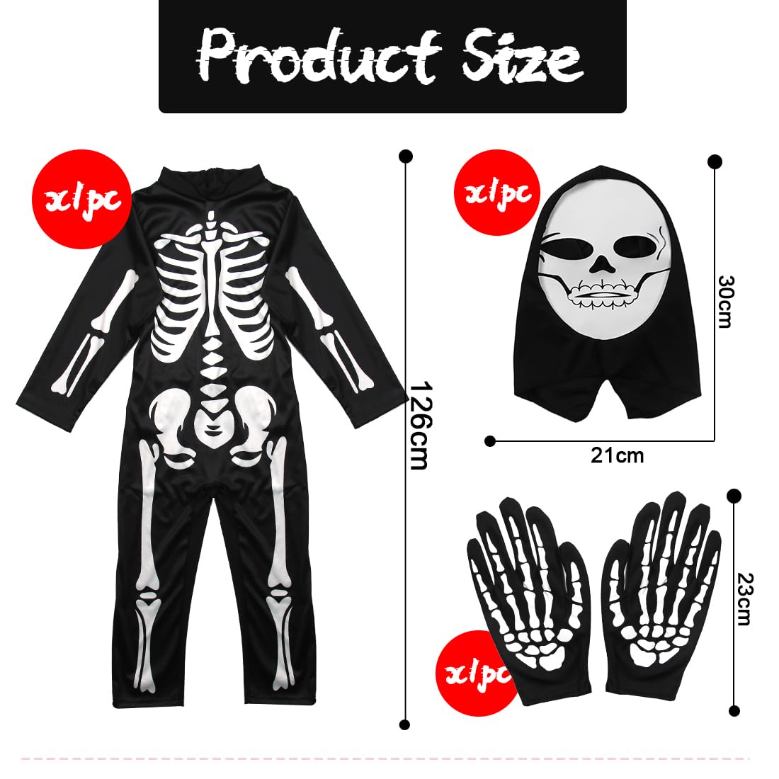 Bluelves Costume da Scheletro per Bambini, Unisex Halloween Carnevale, Travestimento Horror Con Ossa, Vestiti Bambino