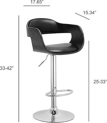 Miniatura 2 de AC Pacific Taburete de bar ajustable giratorio contemporáneo con asiento y respaldo acolchados, negro, (ACBS07-BLACK-N)