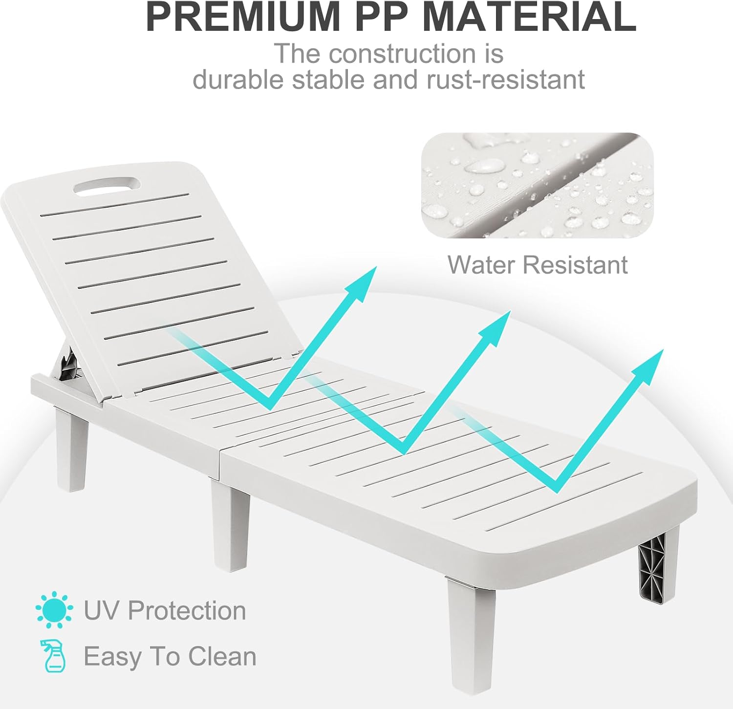 Outdoor Chaise Lounge Set of 2, Waterproof Resin Lounge Chairs for Outside w/Adjustable 5 Positions Recliner Chair for Patio, Poolside, Beach, Yard, All Weather Use, White