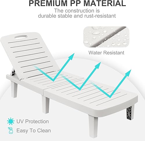 Miniatura 5 de Juego de 3 tumbonas para exteriores, sillas de resina impermeables para exteriores con 5 posiciones ajustables para todo tipo de clima, para patio,