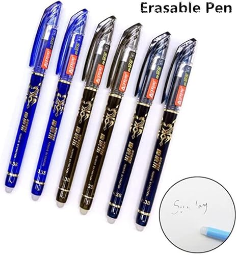 Miniatura 7 de Juego de 2 + 50 bolígrafos de tinta de gel de 0.020in, color azul y negro, borrable, con mango lavable, escritura escolar, papelería, tinta de gel