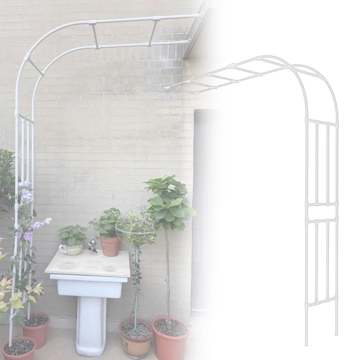 Solidny metalowy łuk ogrodowy do roślin pnących, odporny na warunki atmosferyczne, łatwy w montażu, łuki półróżane, 1,2 x 2,4 m, idealny do dekoracji na zewnątrz, kolor biały