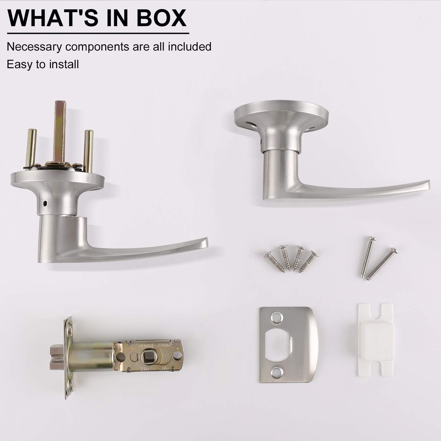 Keyless Unlocking Passage Door Interior Levers Straight Flat Universal Hall/Closet Handleset Without Keys Satin Nickel Finish 2 Pack