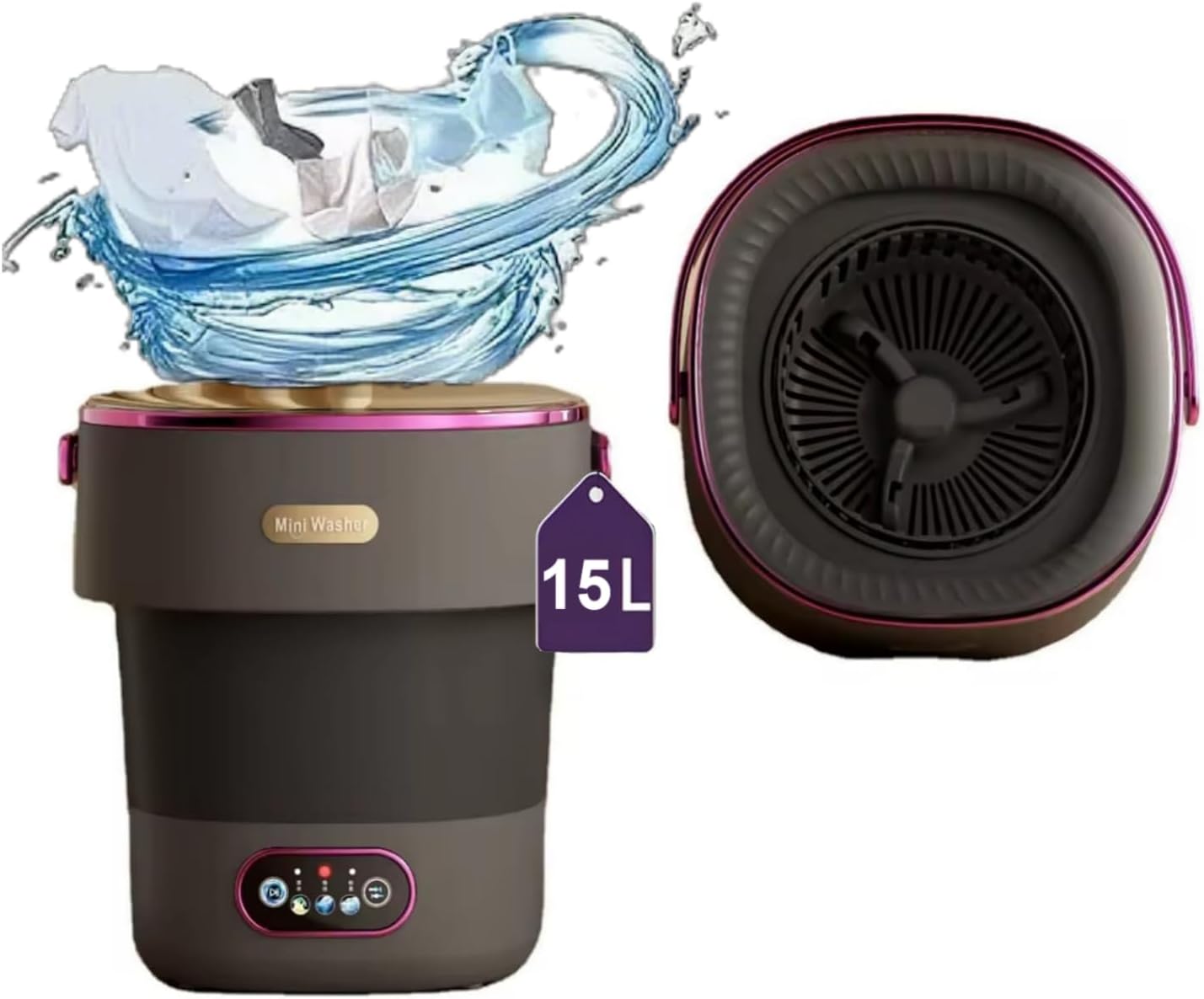 Portable Washing Machine 15L Small Washer and Dryer Mini Washing Machine for Underwear Baby Clothes Socks Foldable Washer lavadora portatil for Apartment Dorm Camping RV Travel (Black)