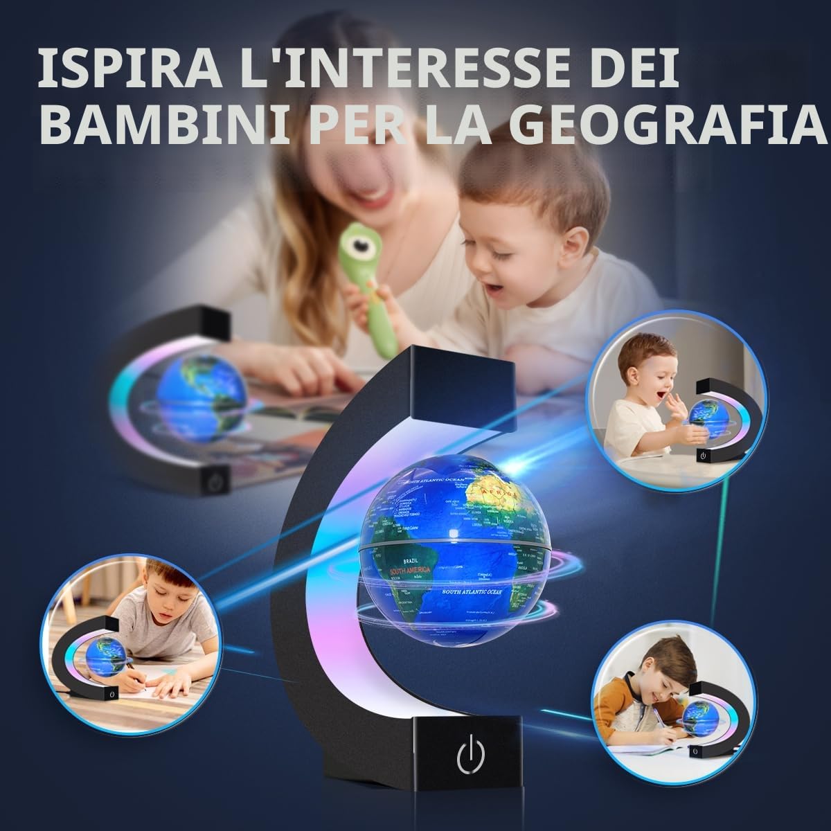 Lampada a globo galleggiante a levitazione magnetica con luci LED, globo a C per la decorazione della scrivania dell'ufficio, regalo fantastico per uomini, donne, padri e marit(Globo 8,5cm)