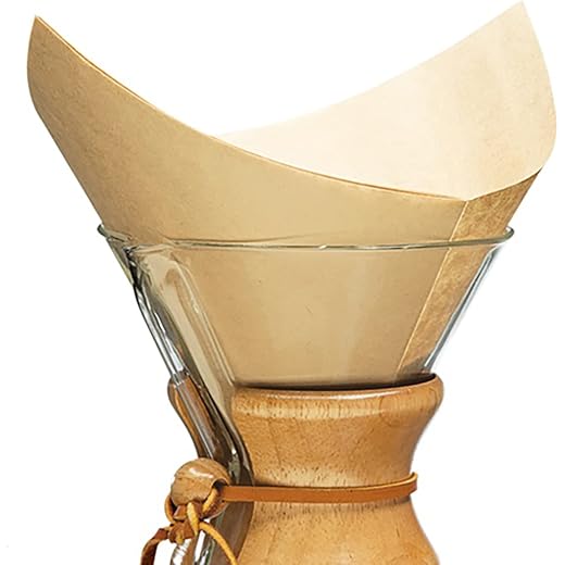 Chemex Square Natural Fiber Coffee Filters (100ct Box) Seamless, Folded (FSU-100)