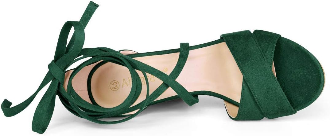Allegra K Women Crisscross Front Block Heeled Lace Up Green Sandals 7.5 M US - Image 4