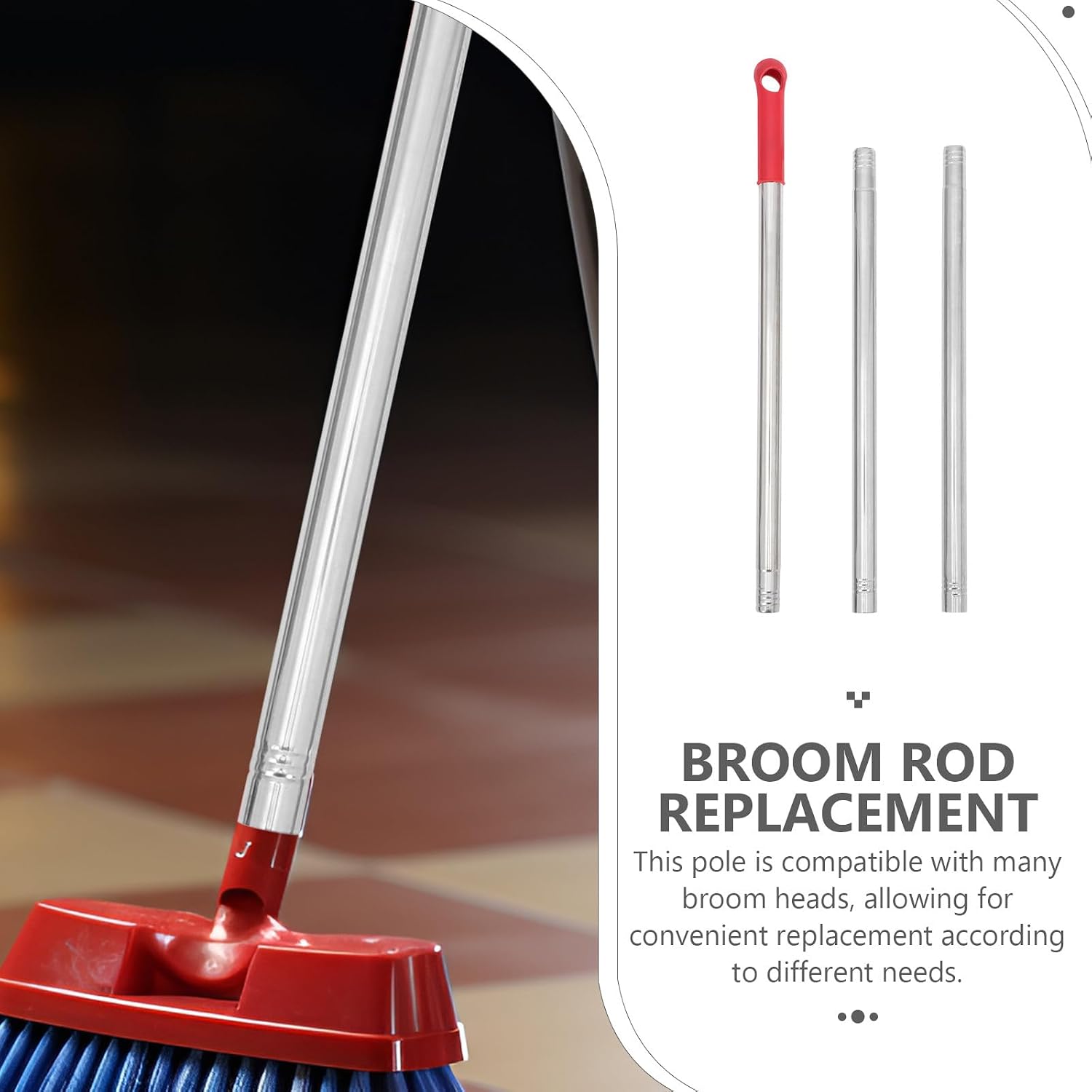 Replacement Broom Handle with Threaded End, 105Cm Stainless Steel Extension Pole, Sturdy Broom Rod Grip for Home and Commercial Floor Cleaning Random Color Random Color
