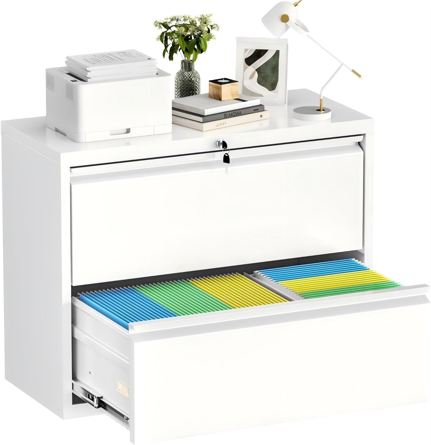 Incbruce 2 Drawer Lateral File Cabinet with Lock, 28" W Under Desk Filing Cabinet Filing Cabinets for Home, Office, Fit A4/F4/Letter/Legal File(White)