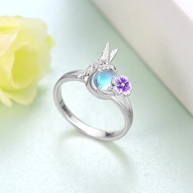 Hummingbird Ring 925 Sterling Silver Moonstone Hummingbird Ring Hummingbird Jewelry Gifts for Women