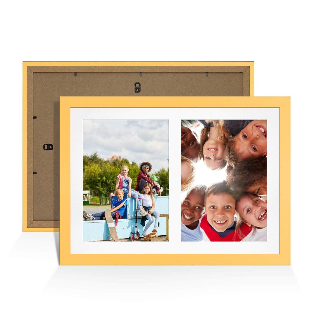 Procut Global 20X14 Mustard Yellow Photo Frames For Multiple Pictures with White Mount-Modern Collage Frame with 2 Apertures (2x) A4-Engineered Wood with Shatterproof Perspex