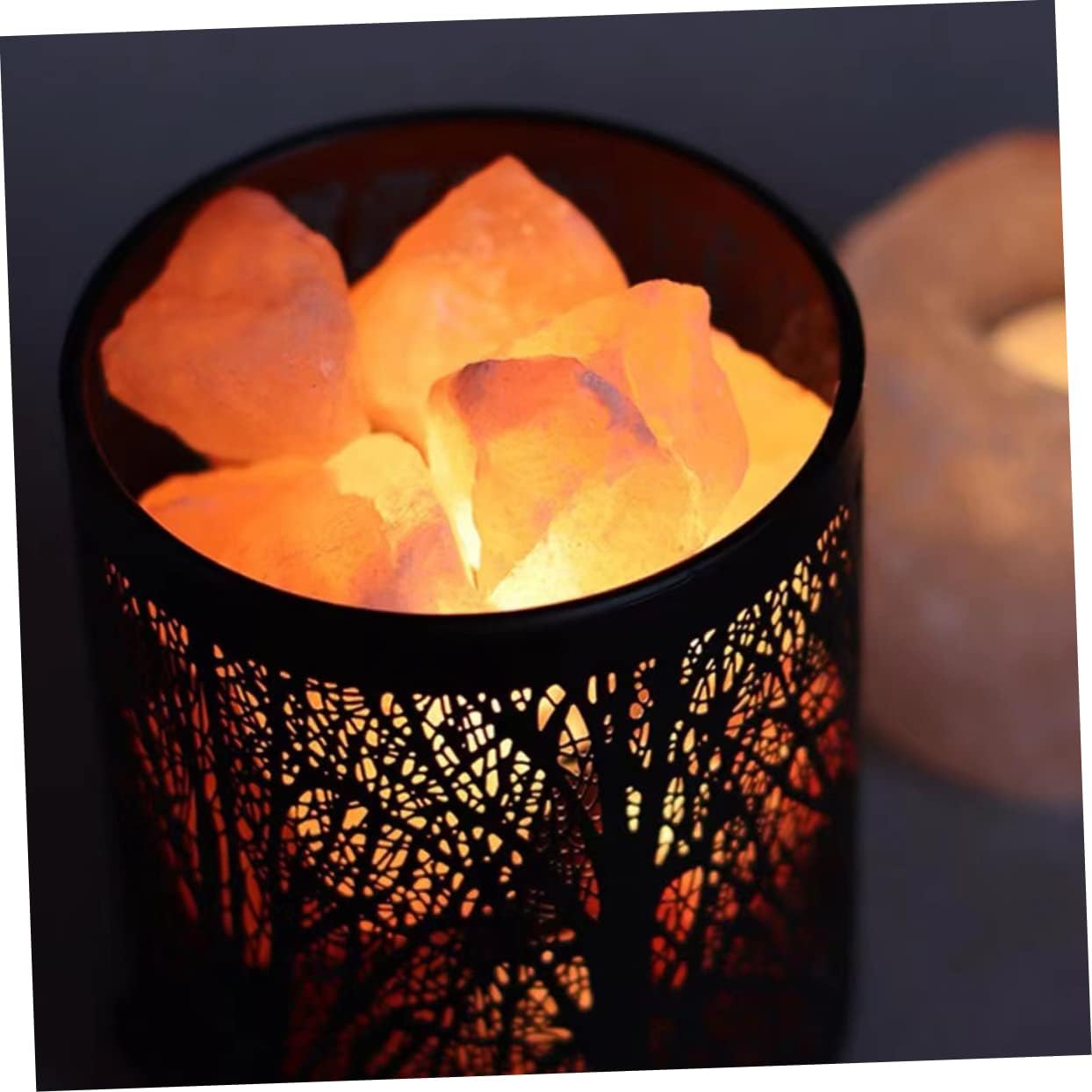 VILLCASE Himalayan with Iron Basket Decorative Accent Lamp for Bedroom Living Unique Handcrafted Night Light for Indoor Home Decor US Plug