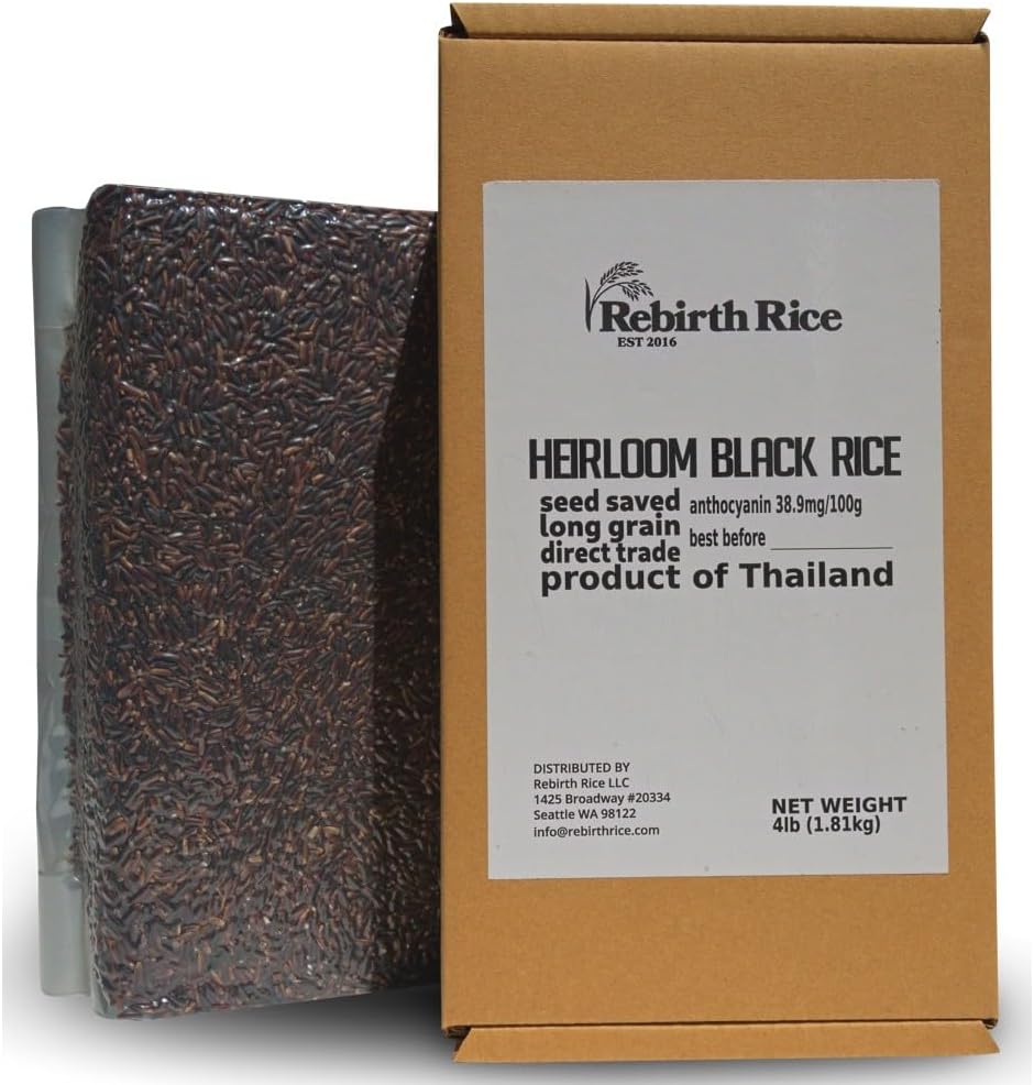 Heirloom Thai Black Rice by Rebirth Rice, 100% all natural, 4lb (64oz), NON-GMO & Direct Trade