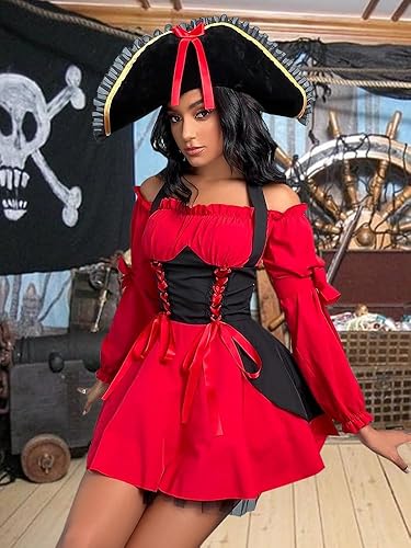 Miniatura 4 de Disfraz sexy de pirata de Halloween para mujer, 3 piezas de vestido de capitán
