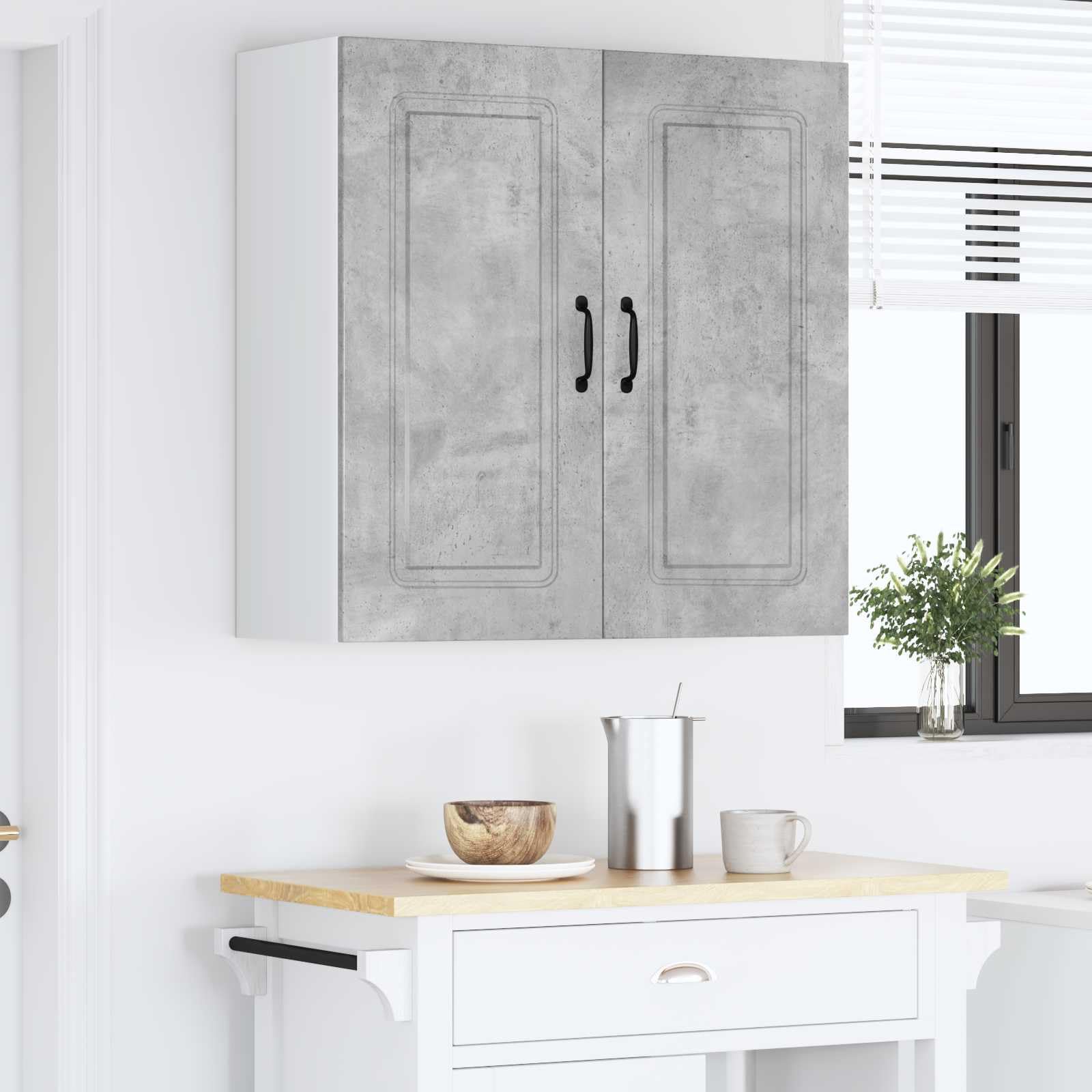 Geschirrspülerfront Kalmar Beton Grau Holzwerkstoff 80 x 31 x 80 cm mit Stauraum, Hängeschrank und Regalen für Küchenzubehör, Moderne Anrichte und vielseitiger Mehrzweckschrank