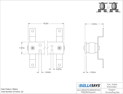 Miniatura 4 de Kit de barra de conexión a tierra de cobre TGB de 15.5 pulgadas de longitud y 22 agujeros, barra de bus de 0.24 x 1.97 x 15.5 pulgadas con 16 x 0.31