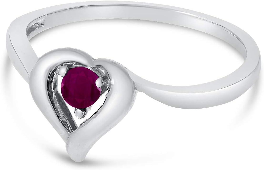 10k White Gold Round Ruby Heart Ring