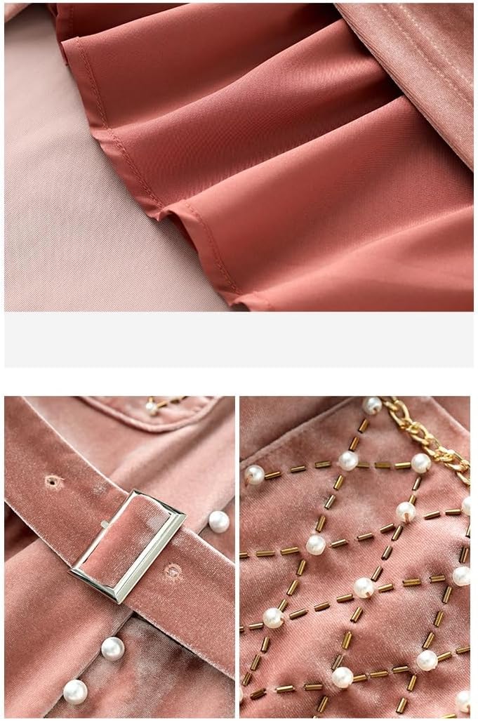 JSEIAJB Autumn Socialite Heavy Industry Nail Bead Velvet Slimming Dress for Children's Wear