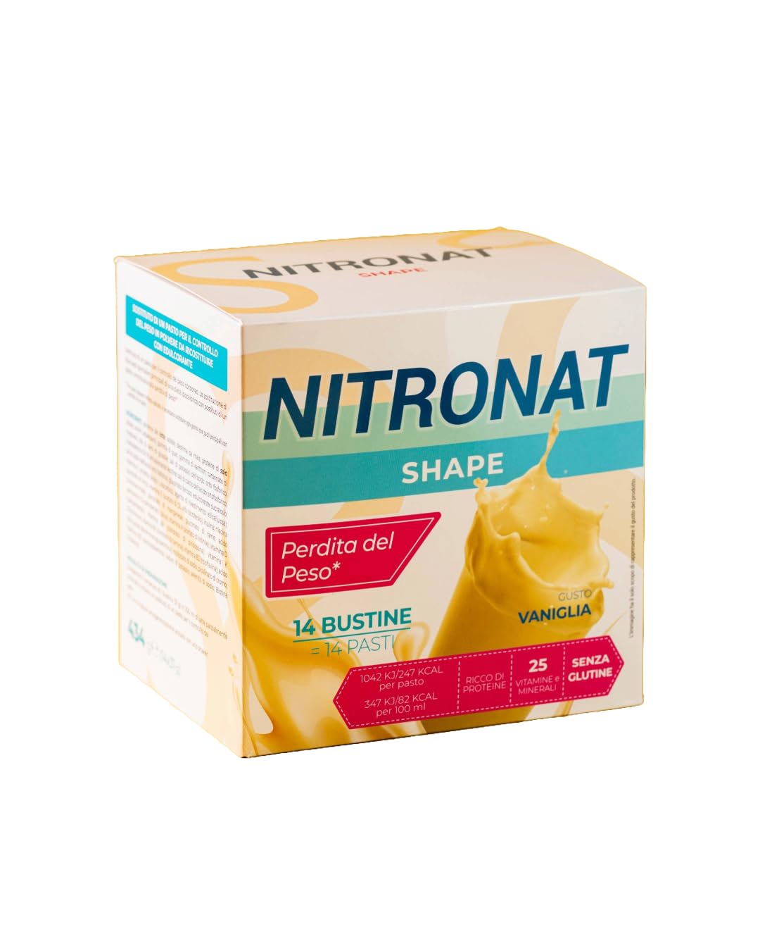 NITRONAT Shape - Pasto Sostitutivo Dimagrante 14 Bustine – Ricco di Proteine, 25 Vitamine e Minerali – 247 kcal per Porzione, Senza Glutine per il Controllo del Peso