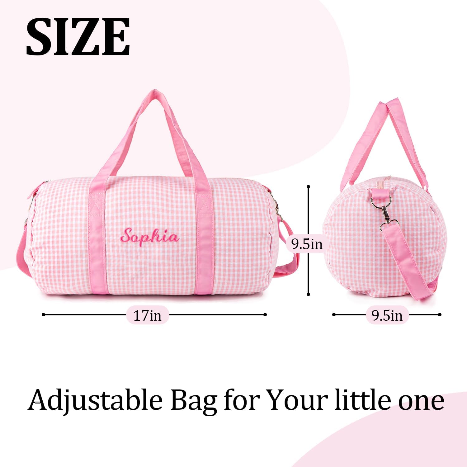 MT WORLD Girls Dance Duffle Personalized for Kids - Monogram Seersucker Toddler Overnight Travel Weekender Sleepover Bag With Removable Strap - Custom Child Gift (Pink) - Image 3
