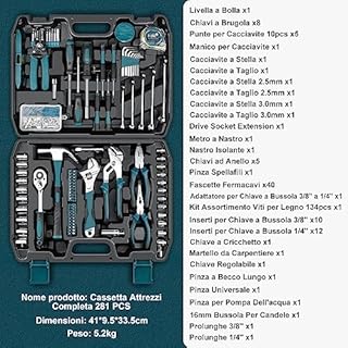 Sundpey 281 Pezzi Cassetta Attrezzi Completa - Attrezzi da Lavoro Portatile per Uomini e Donne Valigia Attrezzi Set Completo di Chiavi a Bussola Set di Cacciaviti Chiavi a Brugola Metriche Pinze