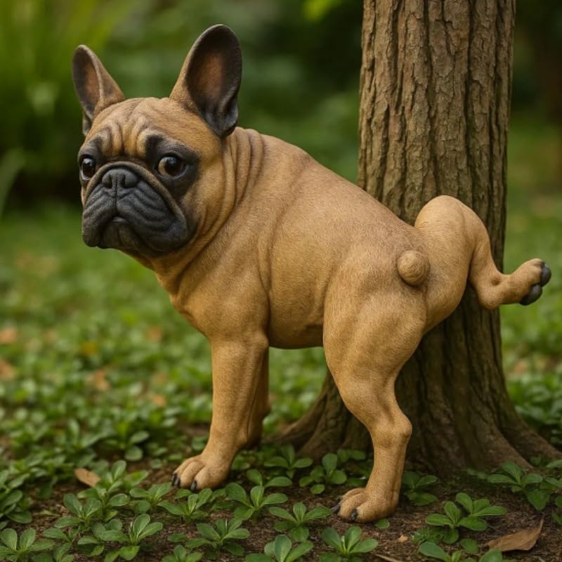 French Bulldog Garden Statue, Funny Outdoor Dog Figurine, Faux Bronze Finish (A)