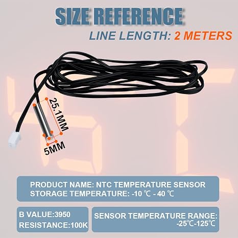 5 Pcs Waterproof Digital Thermal Temperature Sensor Probe 2M NTC 100K Ohm 3950 1%