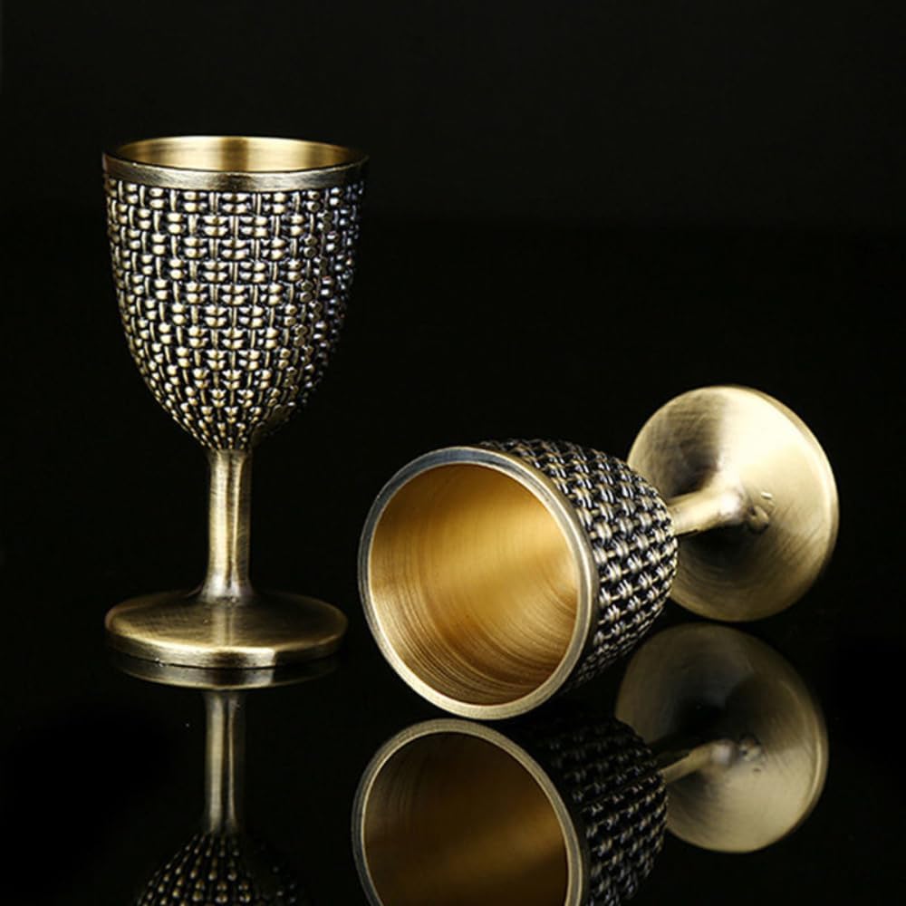 2pc 20ml Mini Copper Retro Embossed Bronze Goblet Drinking Antique Wine Glass