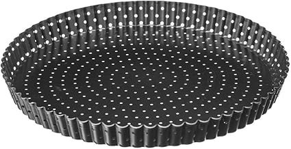 1 x Moule à Tarte Perforé, Moule à Quiche, Moule à Gâteau Rond, Revêtement Anti adhésif, Fond Amovible, Acier au carbone (Diamètre 28 cm)