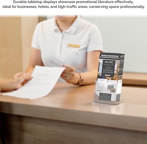 Vista 4 de Marketing Holders Soporte para folletos de 4.25 pulgadas, contenedor triple para mostrador, literatura, catálogo, soporte para menú, folletos