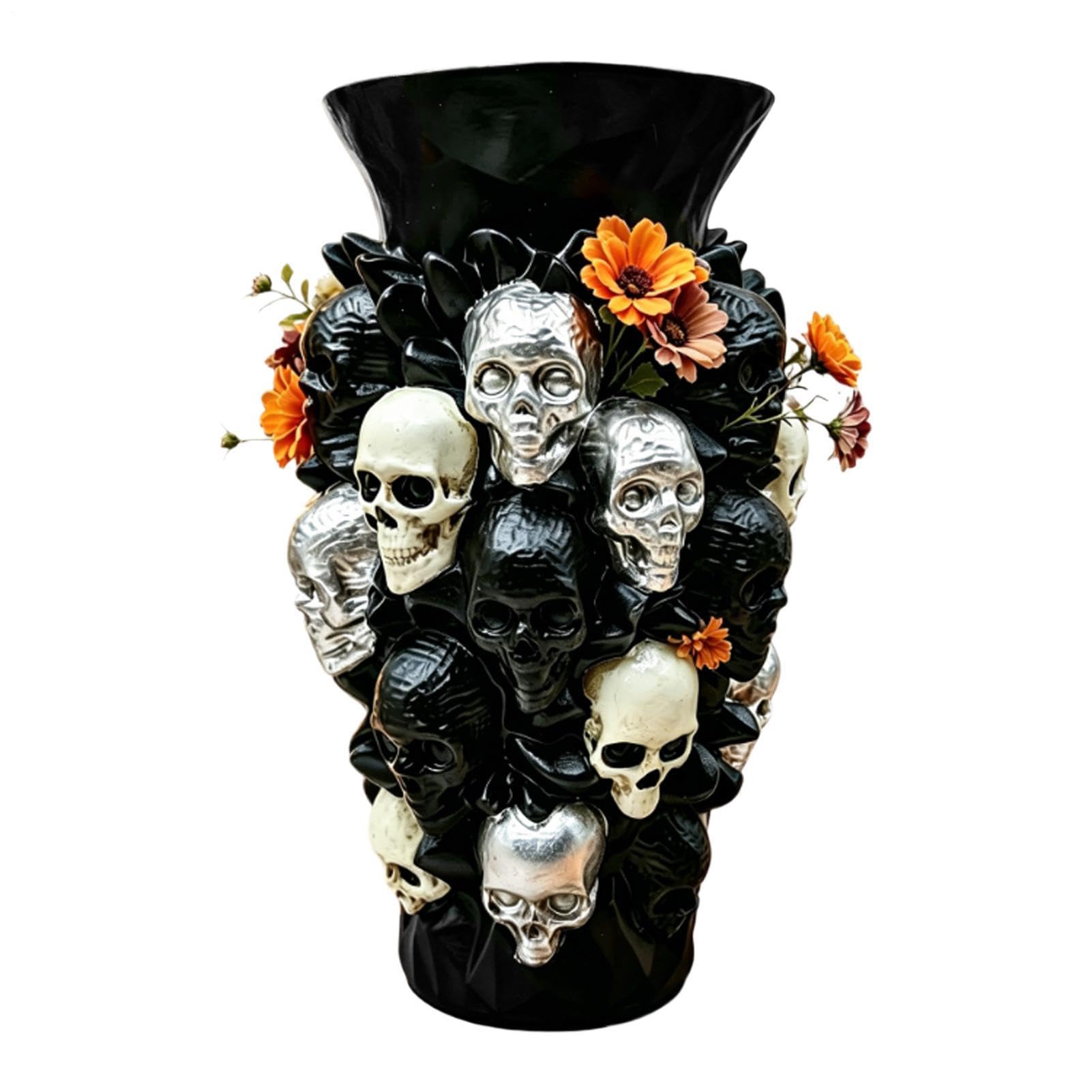 Vase de crâne gothique noir en résine pot de fleur Halloween déco salon
