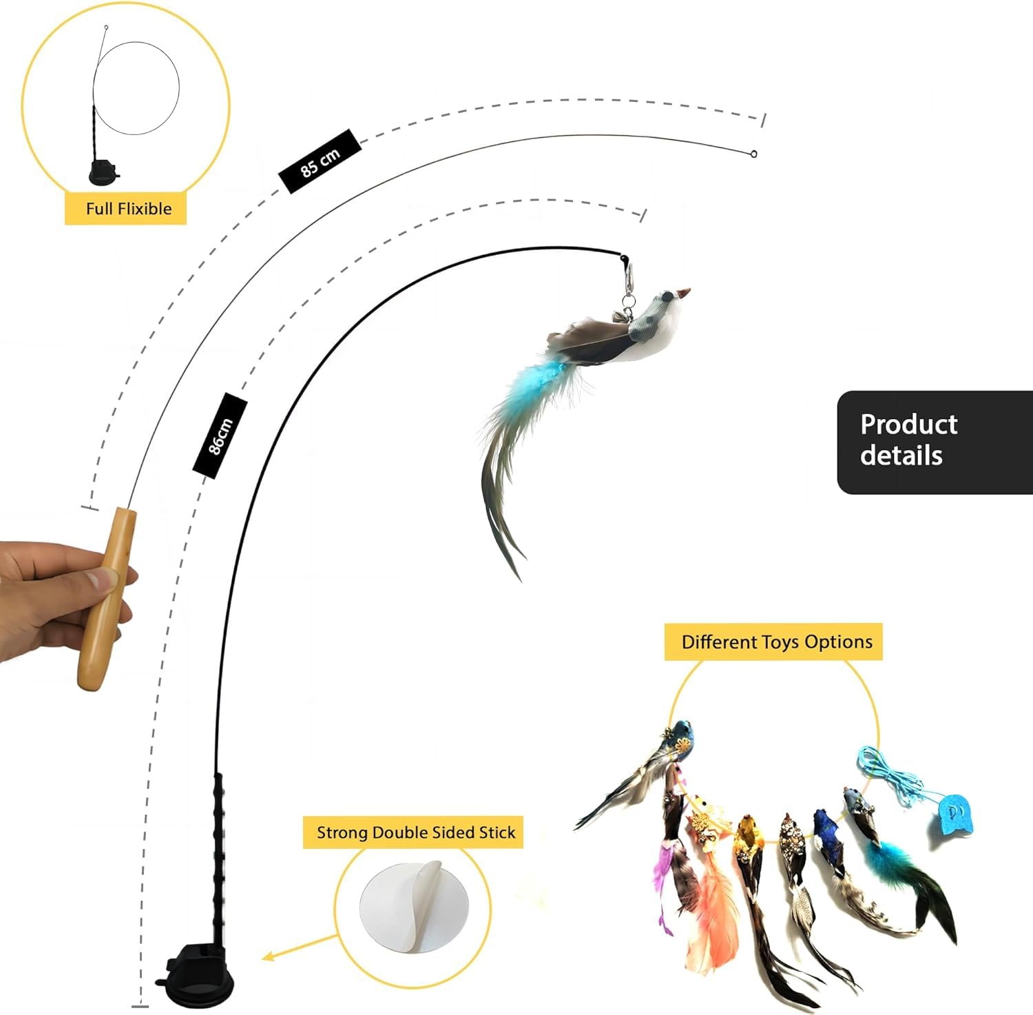 ZOYTEN 10PCS Wand Toy Set – Interactive Teaser with Feather Refills, Suction Cup & Fishing Pole, Retractable Toy for Indoor Cats Exercise & Playtime Fun