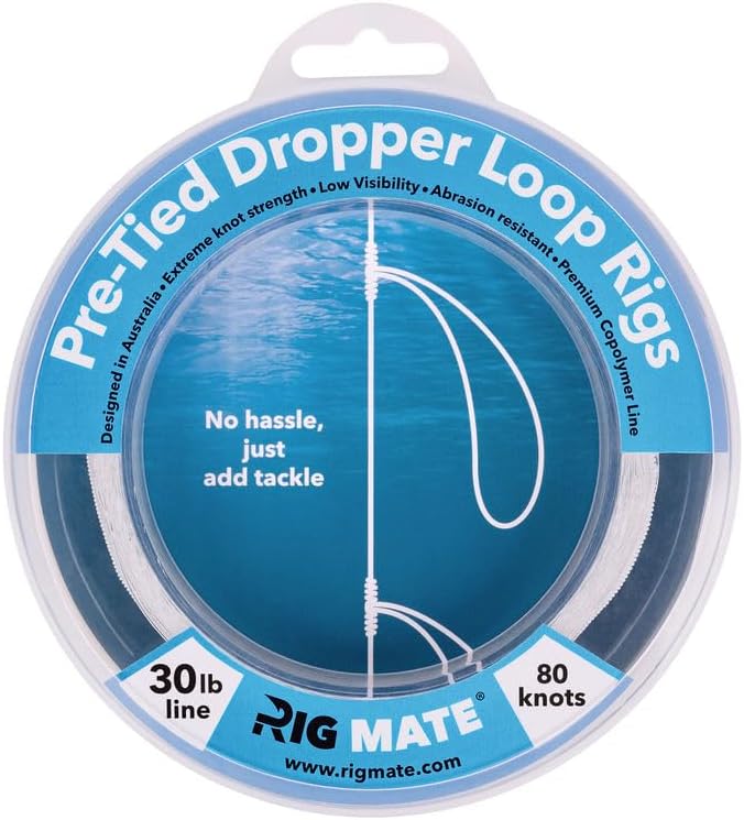 - 30 lb Pre-Tied Dropper Loop Rigs. Fishing Line Spool. Loops 18 Inches Apart with 5.5 Inch Loop Size. Perfect for Saltwater & Freshwater Fishing. Perfect for Snapper & Other Bottom Feeding Fish.