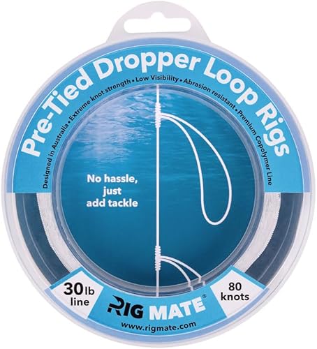 Aparejos de Bucle Colgante Pre-Atados de 30 lb. Carrete de Línea de Pesca. Bucles Separados 18 Pulgadas con Tamaño de Bucle de 5.5 Pulgadas.