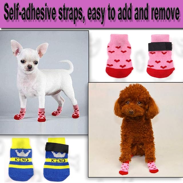 Foto 6 de 7 de 4 Pares de Calcetines Antideslizantes para Gatos y Perros con Refuerzo de Goma y 8 Correas pequeñas