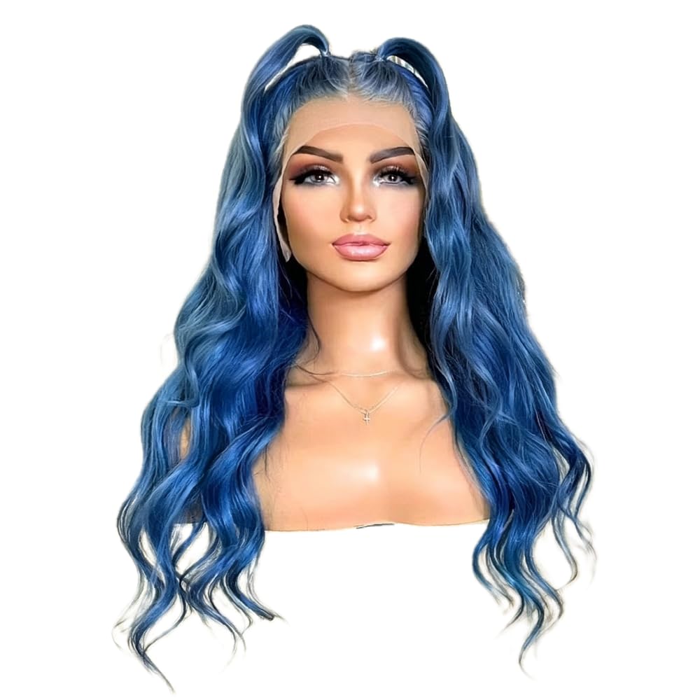 Haarpflege Blaue Lace Front Perücke Lange Natürliche Welle Oder Gerade Perücken Täglicher Gebrauch Hitzebeständig Cosplay
