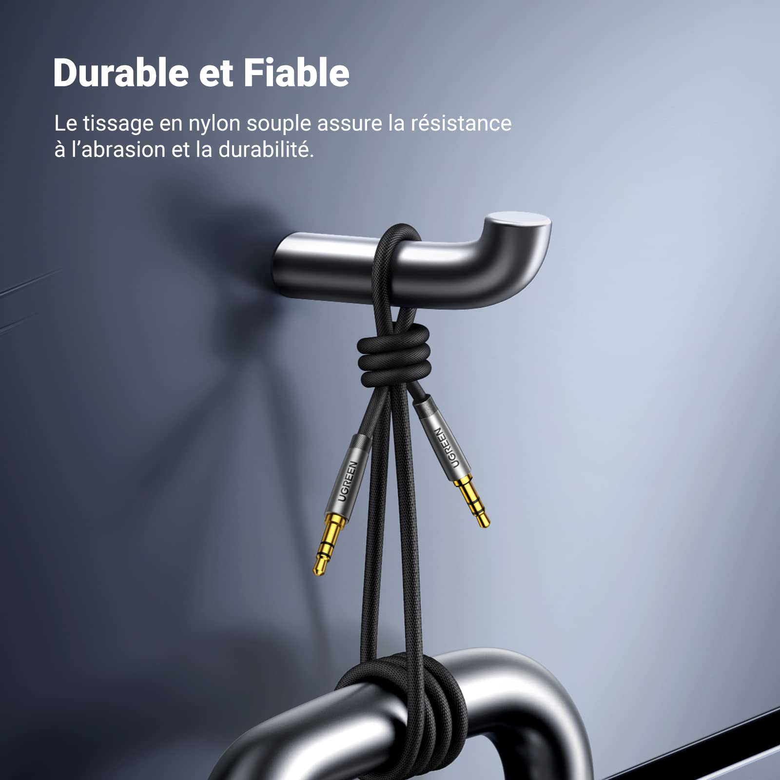 UGREEN Câble Audio Jack 3.5 mm Mâle Mâle HiFi Stéréo Nylon Tressé Auxiliaire 1M