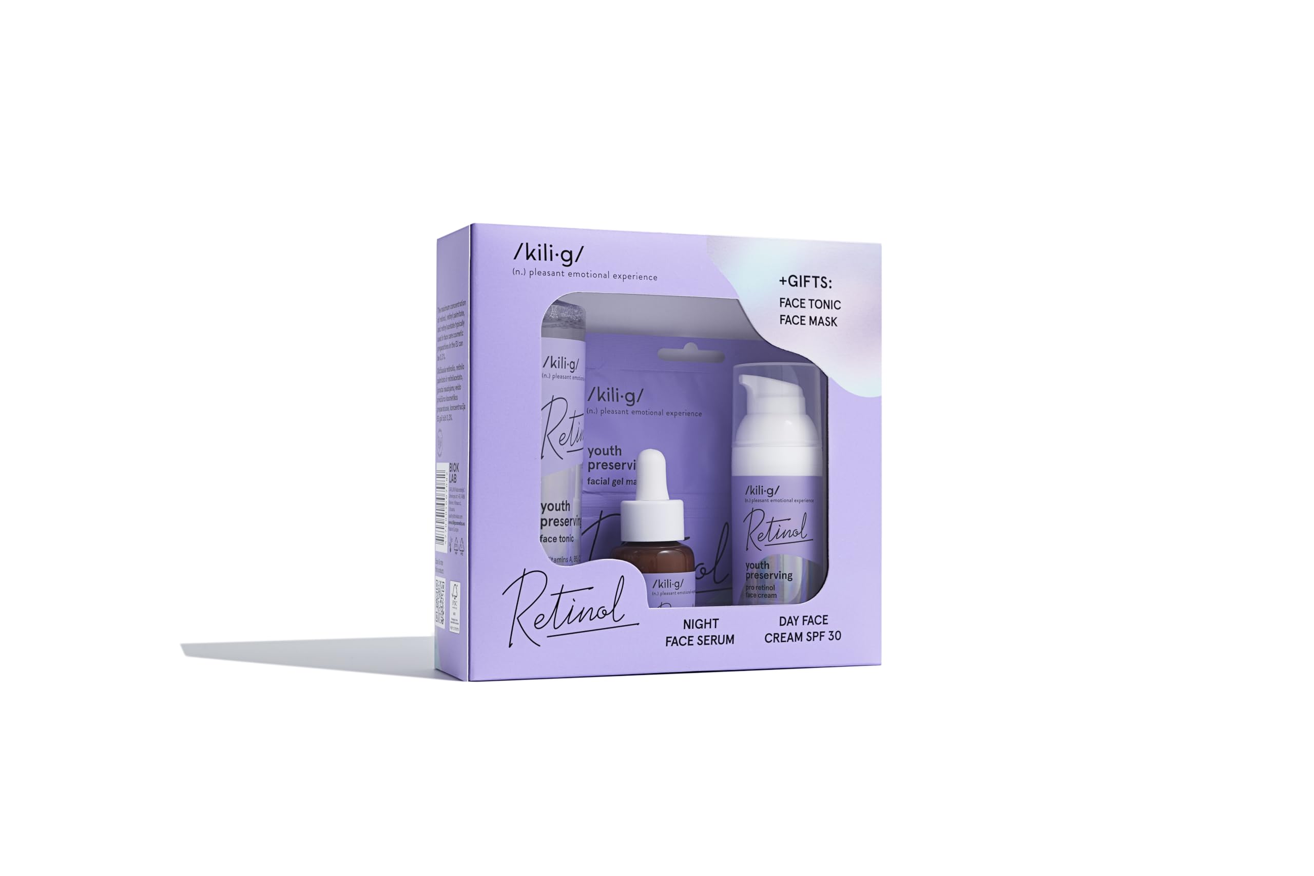 KILIG Zestaw pielęgnacji skóry z retinolem – krem Pro-Retinol 50 ml, serum na noc 30 ml, żelowa maska do twarzy (3×7 ml) i tonik 250 ml – pielęgnacja przeciwstarzeniowa