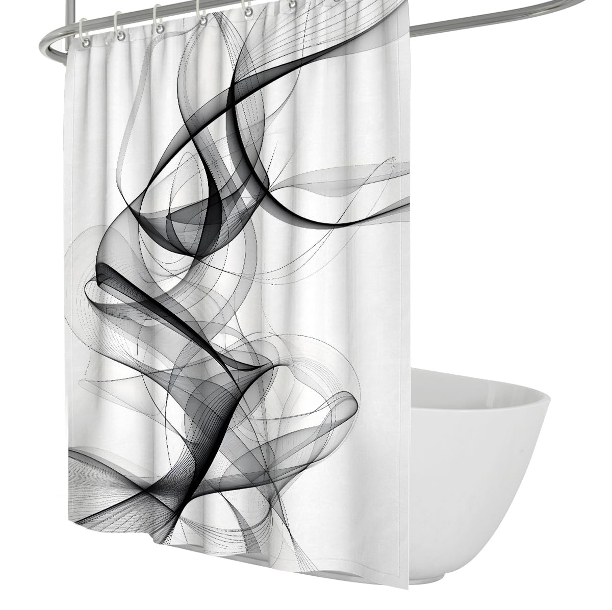 Uiringart Shower Curtains Black White Abstract Ribbon Waves W180xl200cm Modern Minimalist Mildew Resistant Waterproof Bath Tub Curtain Decor With Hook