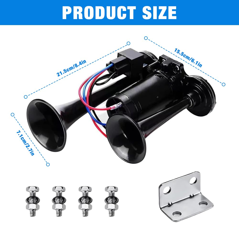 Clacson Auto, Tromba 12V con Compressore per Camion, Trombe Camion 600 DB, Doppio Tubo ad Aria Corno, per Veicoli da 12 V, Camions, Treni, Barche, Moto, Furgone