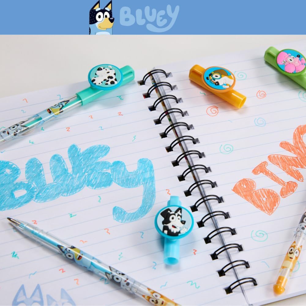 Innovative Designs Bluey Journal Set with Pens for Kids, Boys, and Girls, 80 Lined Page Spiral Notebook with 4 Colored Gel Pens - Bluey and Bingo