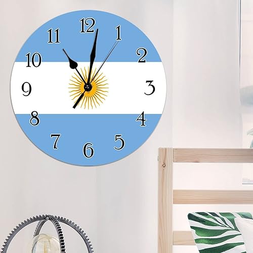 Miniatura 4 de Argentina Reloj de pared de cuarzo de calidad de pared, funciona con pilas, reloj de pared silencioso con bandera argentina, reloj de pared vintage